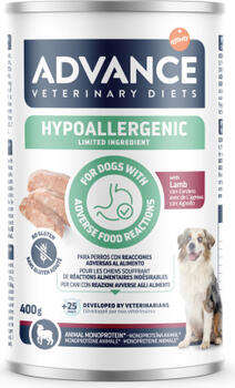 ADVANCE VETERINARY DIET DOG HYPOALLERGENIC LAMB 400G - KONSERVI SUŅIEM AR BARĪBAS NEPANESĪBU UN ALERĢIJĀM (967602)