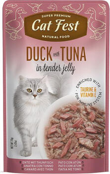 CatFest Duck With Tuna in Jelly 70g - Полноценный корм для взрослых кошек, филе утки с тунцом в нежном желе (79218893)