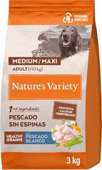 Nature's Variety Dog Healthy Grain Adult Med/Maxi White Fish 3kg - полнорационный корм для взрослых собак средних и крупных пород с полезными злаками и белой рыбой (966956)