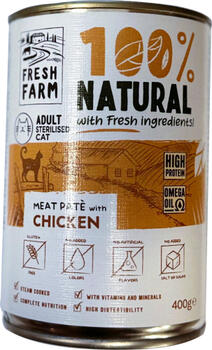 PREFERA Fresh Farm CAT Smooth pate with chicken 400 gr - полнорационный корм для кошек, паштетообразные консервы для кошек, с курицей. (FFSPC1000C)