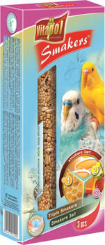 STANDARD Smakers 3in1(egg/honey/fruit) for budgie 3pcs 130g - Vitapol nūjiņas ar medu/ ar olu/ ar augļiem 3in1viļņainajiem papagaiļiem (ZVP-2109)