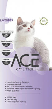 ACE Lavender CAT LITTER 20 LT - цементирующийся наполнитель для кошачьего туалета с лавандой 20 л (ACE-009)
