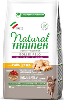 NATURAL TRAINER CAT HAIRBALL BOLI DI PELO CHICKEN 1,5 KG - полнорационный и сбалансированный корм для взрослых кошек от 1 года (967499)