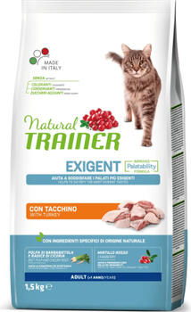 Trainer Natural NATURAL TRAINER CAT EXIGENT ADULT WITH WHITE MEAT 1.5 kg- полноценный сбалансированный сухой корм с индейкой для привередливых взрослых кошек (924925)