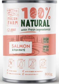 PREFERA Fresh Farm Dog Smooth pate with salmon & fish 800 gr - pilnvērtīga barība, pastētes veida konservi suņiem, ar lasi un zivīm. (FFSPS1004.8)