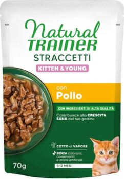 NATURAL TRAINER STRACCETTI KITTEN CHICKEN 70 G - полнорационный влажный корм для котят от 1 до 12 месяцев. Кусочки курицы в соусе. (28gb) (968079)