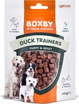 BOXBY DUCK TRAINER 0,100KG - КУСОЧКИ ДЛЯ ВЗРОСЛЫХ СОБАК (100% УТКА) (3510011018)