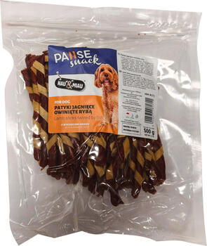 HAU & MIAU lamb sticks twined by fish 500g - дополнительный корм для взрослых собак, бараньи палочки, обернутые рыбными полосками. (HM-8171)