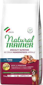 NATURAL TRAINER DOG NO GRAIN MONOPROTEICO ANIMALE ADULT MEDIUM/MAXI TROUT 12 KG - полнорационный и сбалансированный корм для взрослых собак средних и крупных пород (>11 кг) (968435)