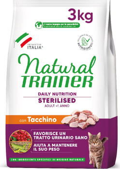 NATURAL TRAINER CAT STERILISED TURKEY 3.0 KG - полноценный сухой корм для взрослых стерилизованных кошек с мясом индейки (924920)