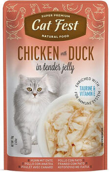 CatFest Chicken with Duck in Jelly 70g - полнорационный влажный корм для кошек, приготовленный из кусочков курицы и утки. (79218060)