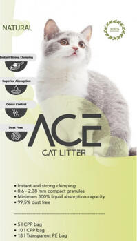 ACE Natural CAT LITTER 10 LT - цементирующийся наполнитель для кошачьего туалета, 10 л (ACE-011)