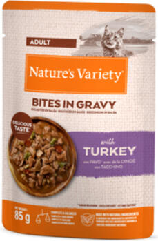 NATURE`S VARIETY Cat Bites in Gravy with Turkey 0.085 kg - полнорационный корм для взрослых кошек, консервированные кусочки индейки (966224)
