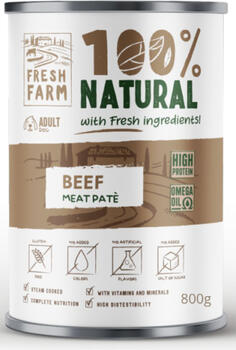 PREFERA Fresh Farm DOG Smooth pate with beef 800 gr - pilnvērtīga barība, pastētes veida konservi suņiem, ar liellopu gaļu. (FFSPB1001.8)