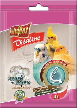 VITALINE shells and lime supplementary mixture for birds 50g - Vitapol Vitaline papildbarība putniem ar gliemežvākiem un kalciju. (ZVP-2043)