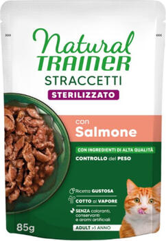 NATURAL TRAINER WET CAT STRACCETTI STERILIZED SALMON 85 G - для взрослых стерилизованных кошек, кусочки с лососем в соусе (24gb) (968075)