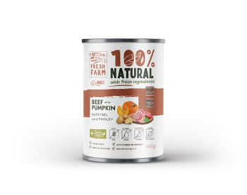 PF Fresh Farm DOG Coarse pate beef,pumpkin,potatoes & parsley 400 gr - pilnvērtīga mitrā barība, rupjas konsistences pastēte, liellopa gaļa, ķirbis, kartupeļi un pētersīļi (FF2001)