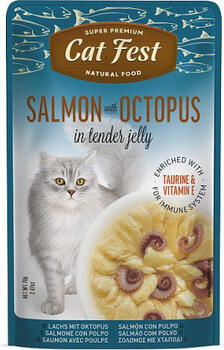 CatFest Salmon With Octopus in Jelly 70g - Полноценный корм для взрослых кошек, дикий лосось с осьминогом в желе (79218947)