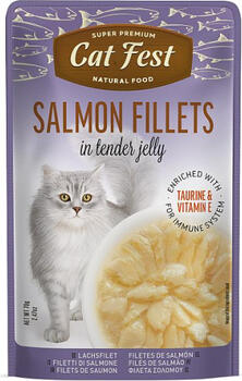 CatFest Salmon Fillets in Jelly 70g - Полноценный корм для взрослых кошек, дикий лосось в желе (79218916)