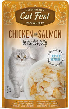 CatFest Chicken With Salmon in Jelly 70g - Полнорационный влажный корм для кошек, приготовленный из кусочков курицы и лосося (79218053)