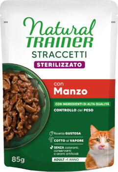 NATURAL TRAINER WET CAT STRACCETTI STERILIZED BEEF 85 G - для взрослых стерилизованных кошек, кусочки говядины в соусе (24gb) (968071)