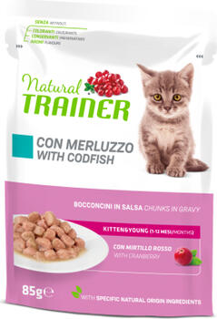 NATURAL TRAINER CAT KITTEN&YOUNG WITH CODFISH 85G - полнорационный консервированный корм для котят (1-6 месяцев). С треской.(12gb) (964727)