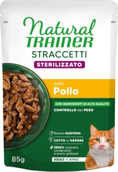 NATURAL TRAINER WET CAT STRACCETTI STERILIZED CHICKEN 85 G - влажный корм для взрослых стерилизованных кошек, кусочки курицы в соусе (24gb) (968073)