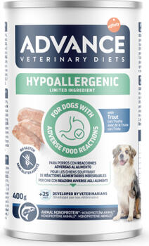 ADVANCE VETERINARY DIET DOG HYPOALLERGENIC TROUT 400G - KONSERVI SUŅIEM AR BARĪBAS NEPANESĪBU UN ALERĢIJĀM (967603)