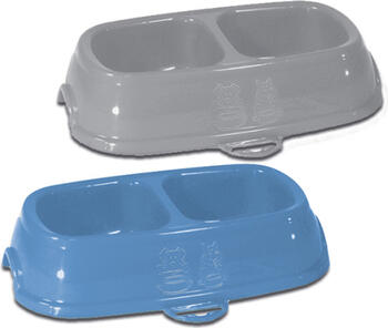 STEFANPLAST Миска двойная противоскользящая BREAK 13 0,2+0,2 л (голубая или серая) 21x13x5h см (99581)