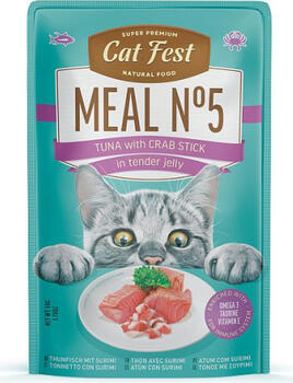 Catfest Cat Fest kons. Meal Nr5 Tuna with crab stick in tender jellly 50g - консервированный влажный корм для кошек, тихоокеанский тунец и крабовые палочки в нежном желе. (79217971)