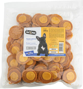 HAU & MIAU rabbit slices with cheese flavor 500g - дополнительный корм для взрослых собак, ломтики мяса кролика со вкусом сыра (HM-8220)
