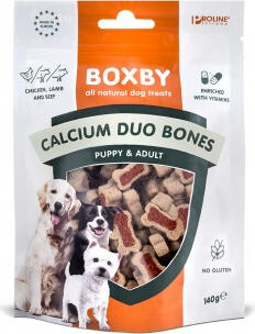 BOXBY CALCIUM DUO BONES 140gr - BOXBY КОСТОЧКИ С КАЛЬЦИЕМ ДЛЯ ЩЕНКОВ И ВЗРОСЛЫХ СОБАК 140gr (8114002353)