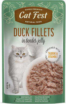 CatFest Duck Fillets in Jelly 70g - Полноценный корм для взрослых кошек, филе утки в нежном желе (79218077)