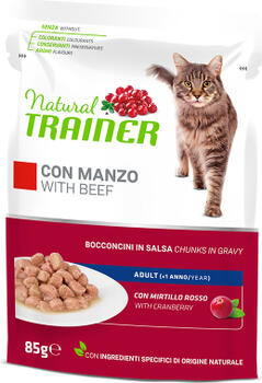 NATURAL TRAINER CAT BEEF 85 г — консервированные кусочки в желе с говядиной, курицей и экстрактом листьев клюквы. (28gb) (967543)