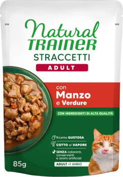 NATURAL TRAINER WET CAT ADULT BEEF 85 G - полнорационный влажный корм для взрослых кошек, кусочки говядины в соусе (22gb) (968220)