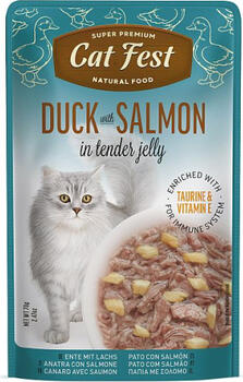 CatFest Duck With Salmon in Jelly 70g - Полноценный корм для взрослых кошек, филе утки с мясом лосося в желе (79218909)