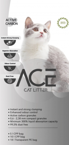 ACE Carbon Active CAT LITTER 5 LT - цементирующийся наполнитель для кошачьего туалета с активированным углем 5 л (ACE-013)