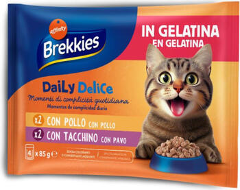 Brekkies Daily Delice Wet Cat Jelly AdultChicken&Turkey 4x85 gr - консервы в желе для взрослых кошек, с курицей или индейкой. (968785)