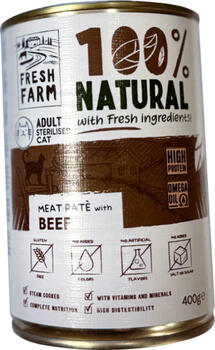 PREFERA Fresh Farm CAT Smooth pate with beef 400 gr - полнорационный корм для кошек, паштетообразные консервы для кошек, с говядиной (FFSPB1001C)