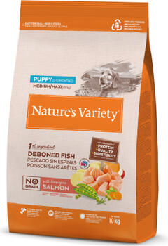 NATURES VARIETY DOG NO GRAIN PUPPY MEDIUM/MAXI SALMON 10 KG - сухой корм для щенков средних/крупных пород (до 12 месяцев), с лососем и без зерновых. (967044)