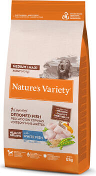 Nature's Variety Dog Healthy Grain Adult Med/Maxi White Fish 12kg - полнорационный корм для взрослых собак средних и крупных пород с полезными злаками и белой рыбой (967023)