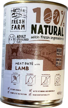 PREFERA Fresh Farm CAT Smooth pate with lamb 400 gr - полнорационный корм для кошек, паштетообразные консервы для кошек, с ягненком. (FFSPL1002C)