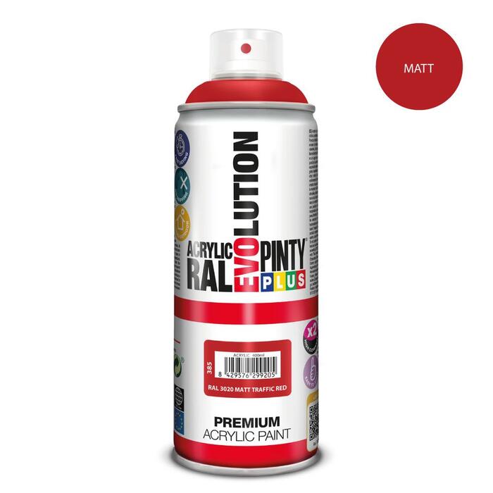 Akrila krāsa aerosolā sarkana matēta RAL 3020 Evolution PintyPlus 400ml (385)