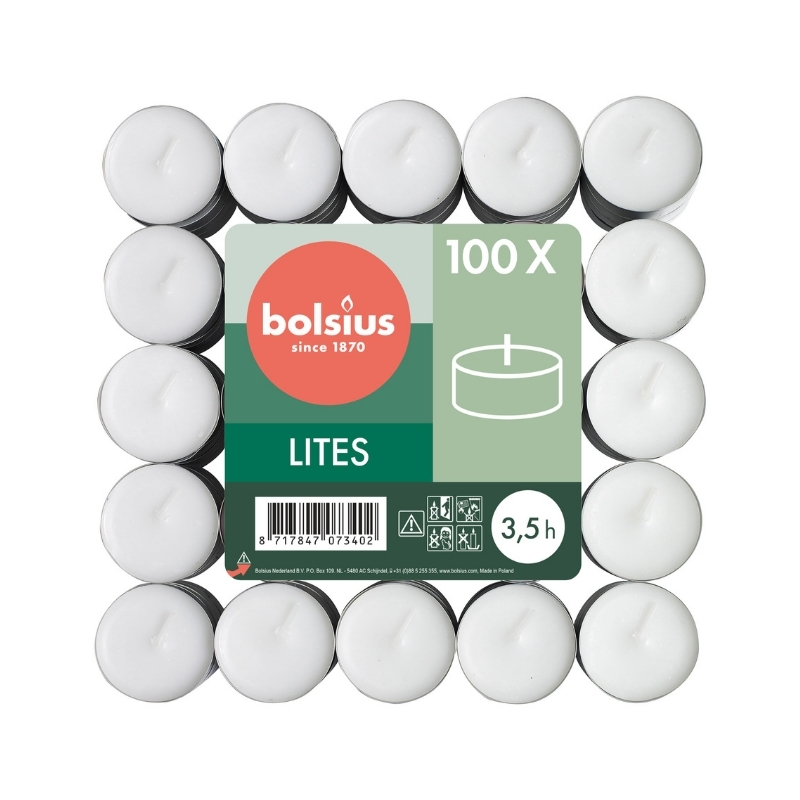 BOLSIUS Tējas sveces 100gab. baltas  (37297600)
