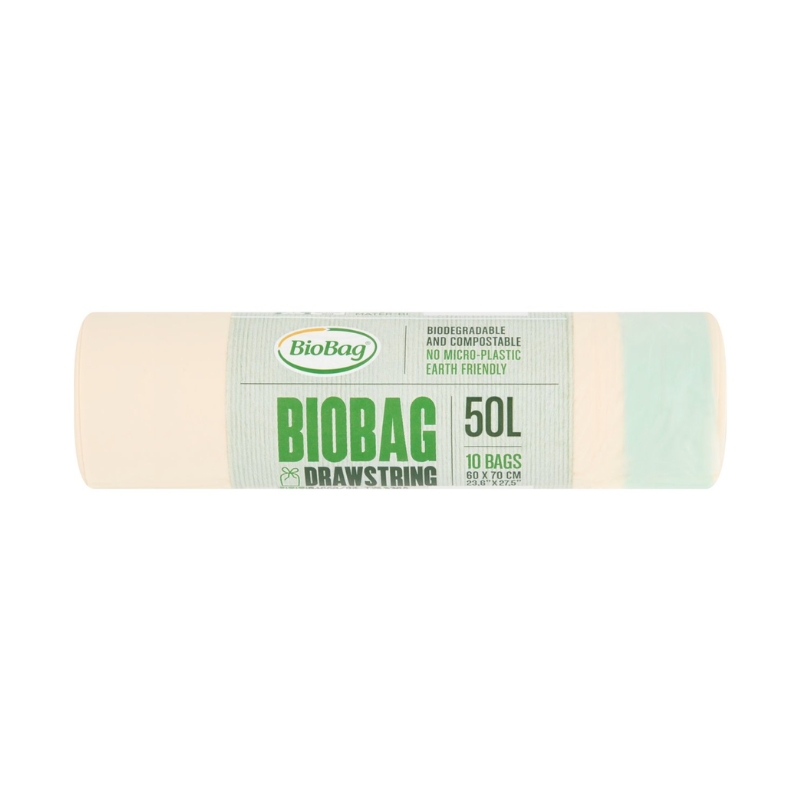 Компостируемые пакеты для мусора с завязками BioBag 50 л (10 шт. в рулоне) 25 мкр. 60x70 см, зеленые. (35181083)