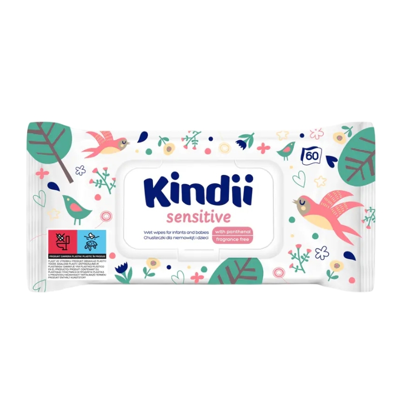 Mitrās salvetes mazuļiem Kindii Sensitive 60
