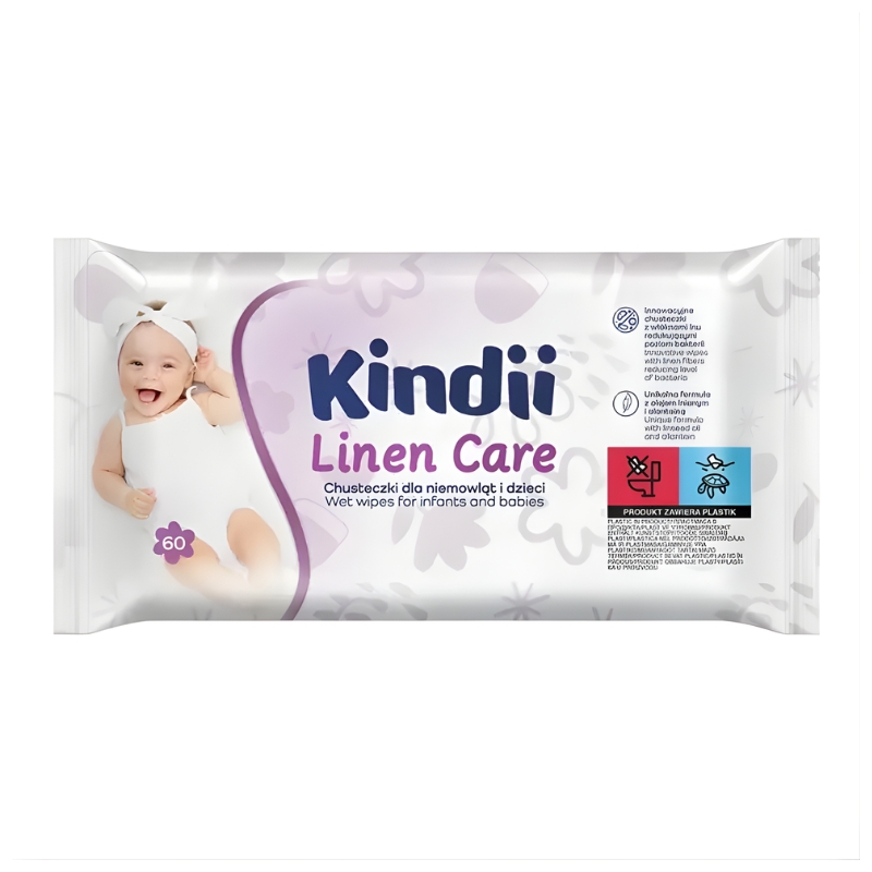 Mitrās salvetes mazuļiem Kindii Linen Care 60 gab.  (2210222519)