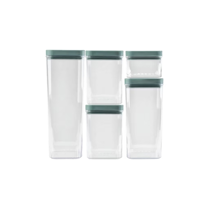 Sausās pārtikas uzglabāšanas trauku komplekts 0,5L+2x1,2L+1,8L+2,4L Kara caurspīdīgs/zilganzaļš  (0808199H27)