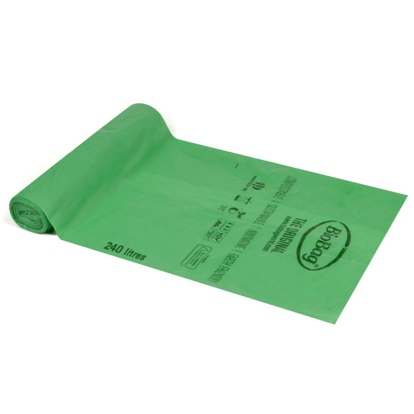 Компостируемые мусорные мешки BioBag 240 л (12 шт. в рулоне) 17 мкр. 87х150 см, зеленые. (35186582)