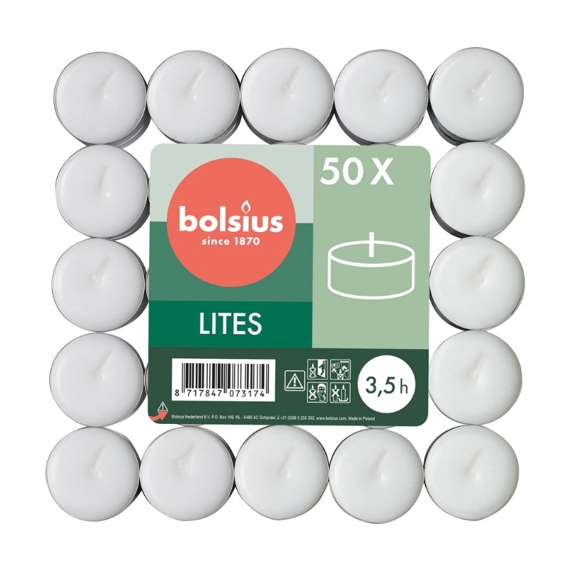 BOLSIUS Tējas sveces 50gab. baltas (37297700)
